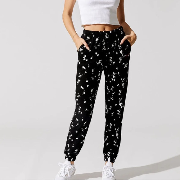 ADAM SELMAN SPORT Cozy Sweatpant‎ small floral black mini daisy 30” - Picture 1 of 13